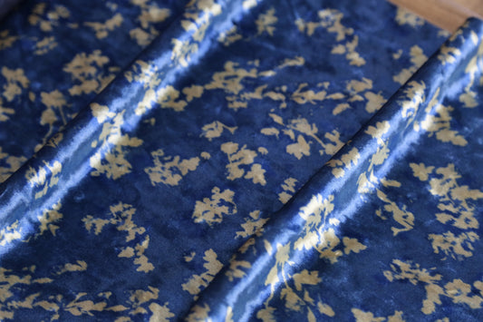 Royal Blue Floral Velvet Fabric – Golden Blossom Print Joomme Fabric