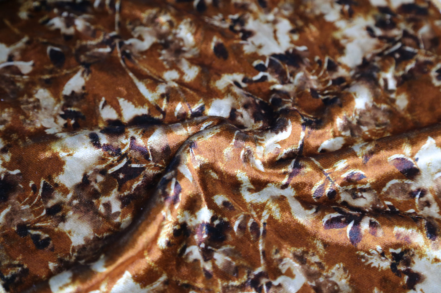 Hand-Painted Floral Velvet Fabric - Brown Floral - 240g Weight, 160cm Width Joomme Fabric
