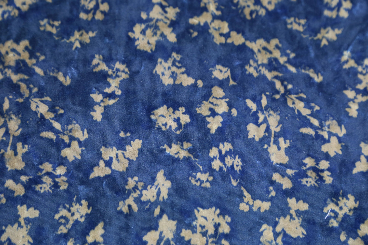 Royal Blue Floral Velvet Fabric – Golden Blossom Print Joomme Fabric