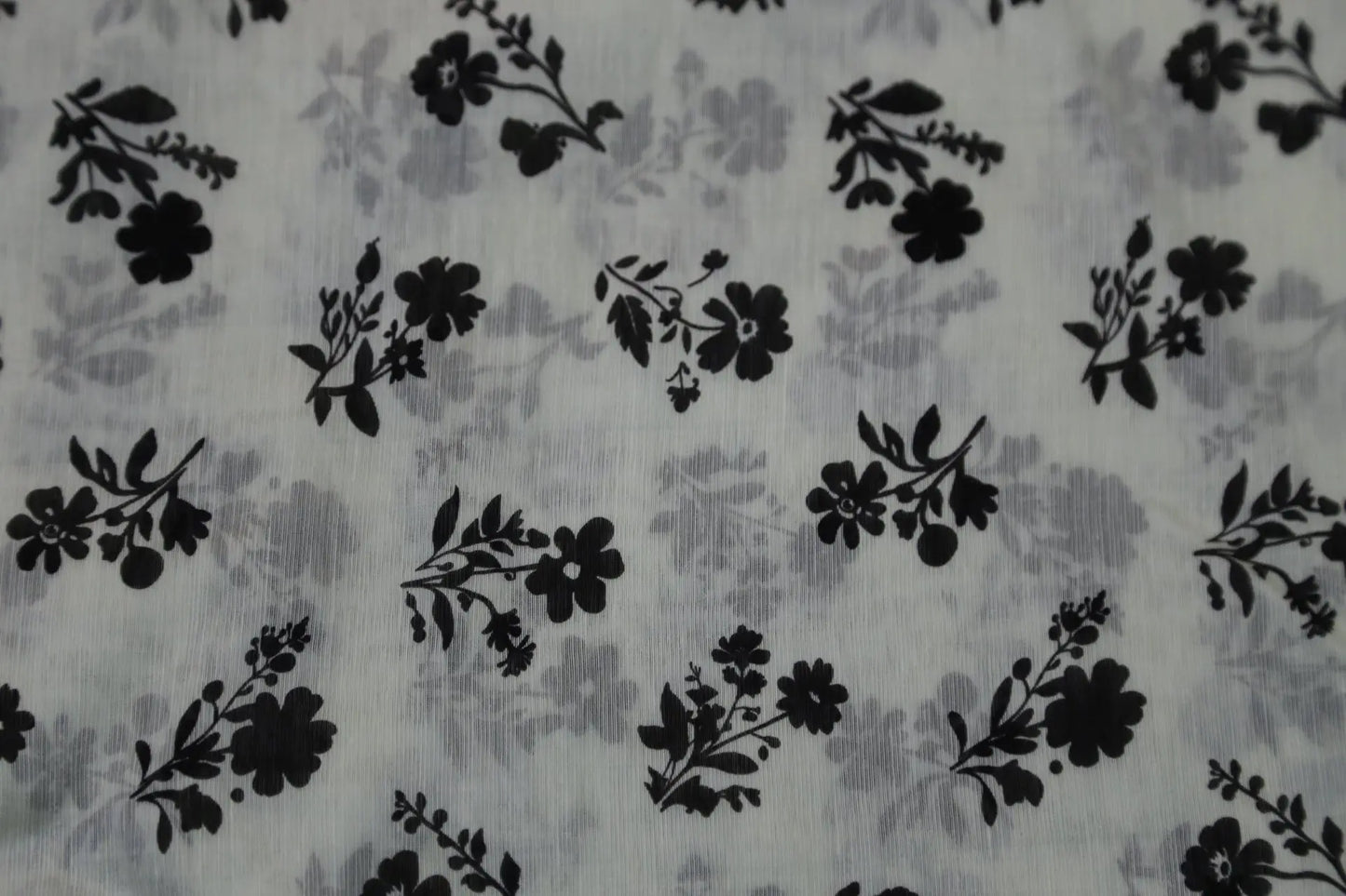 Black and White Floral Fabric - Natural Crinkle Texture Cotton Linen Blend - Boho Duvet Cover Upholstery Material 145cm Width Joomme Fabric
