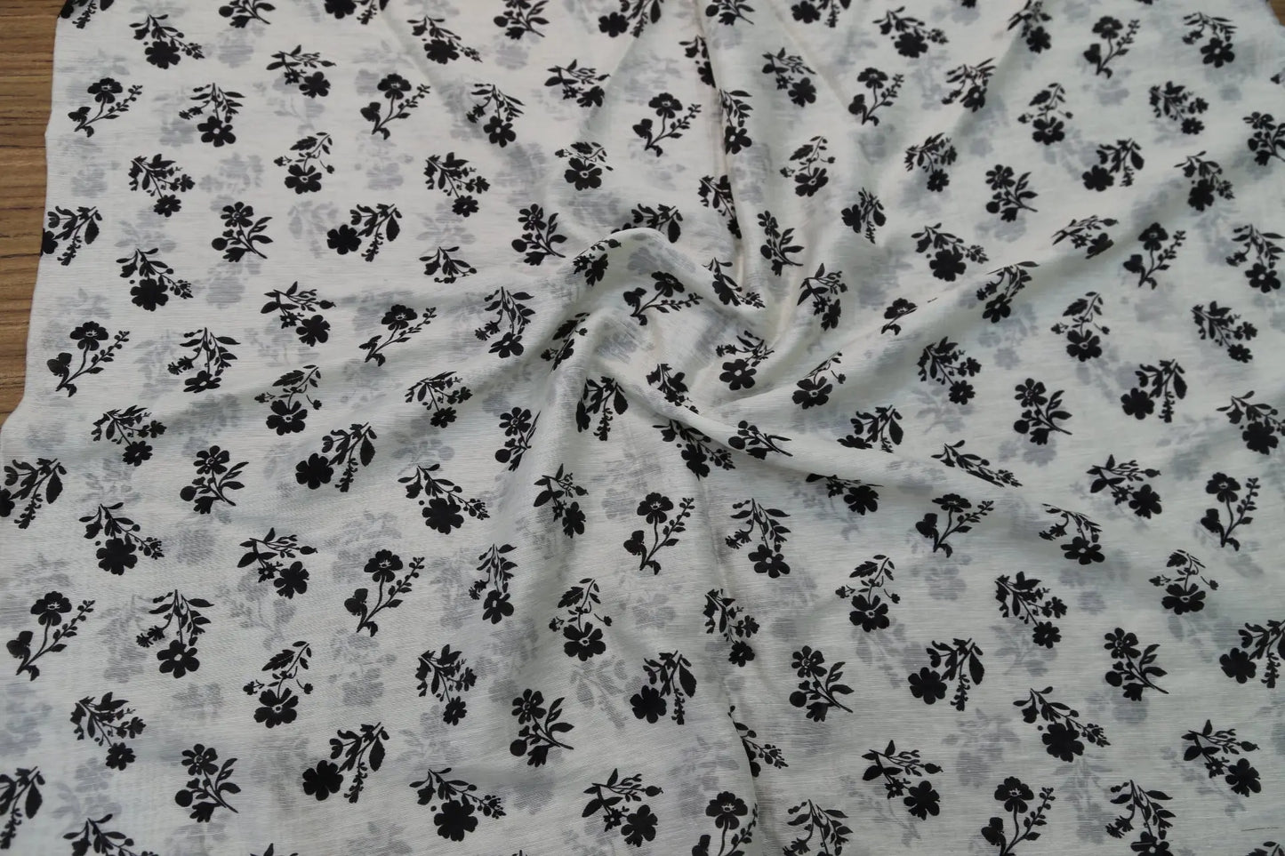 Black and White Floral Fabric - Natural Crinkle Texture Cotton Linen Blend - Boho Duvet Cover Upholstery Material 145cm Width Joomme Fabric