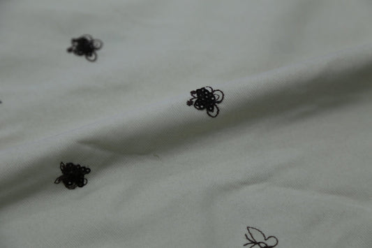 Butterfly Hand-Embroidered Polyester Fabric - Soft Cream Textile for Dresses & Scarves Joomme Fabric Shop