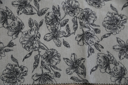 Chic Floral Chenille Fabric-White/Brown/Black Joomme Fabric Shop