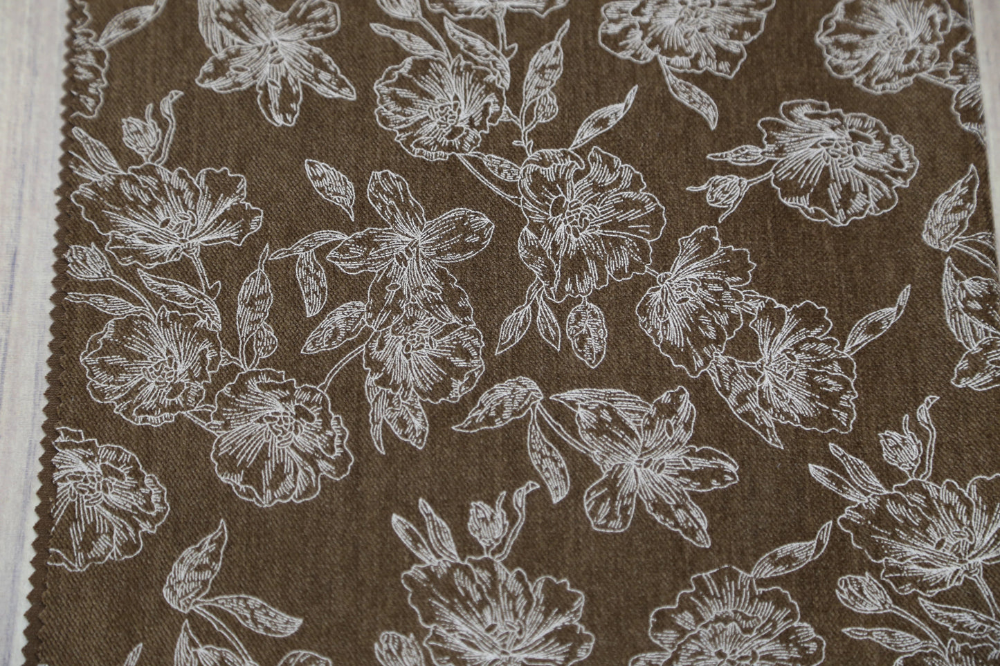 Chic Floral Chenille Fabric-White/Brown/Black Joomme Fabric Shop