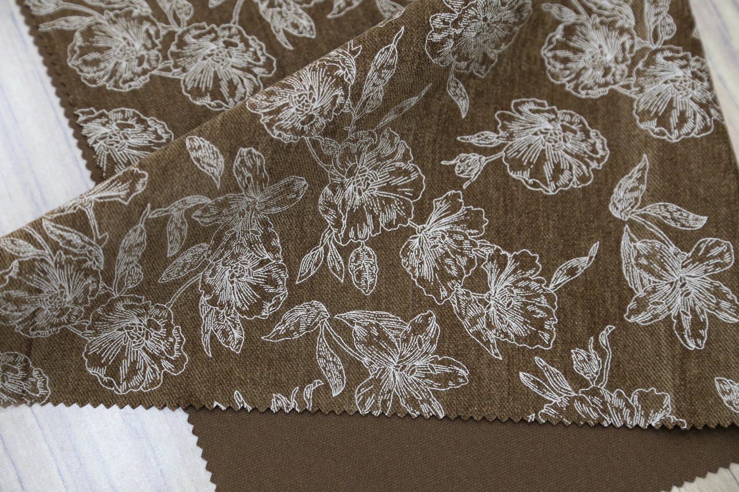 Chic Floral Chenille Fabric-White/Brown/Black Joomme Fabric Shop