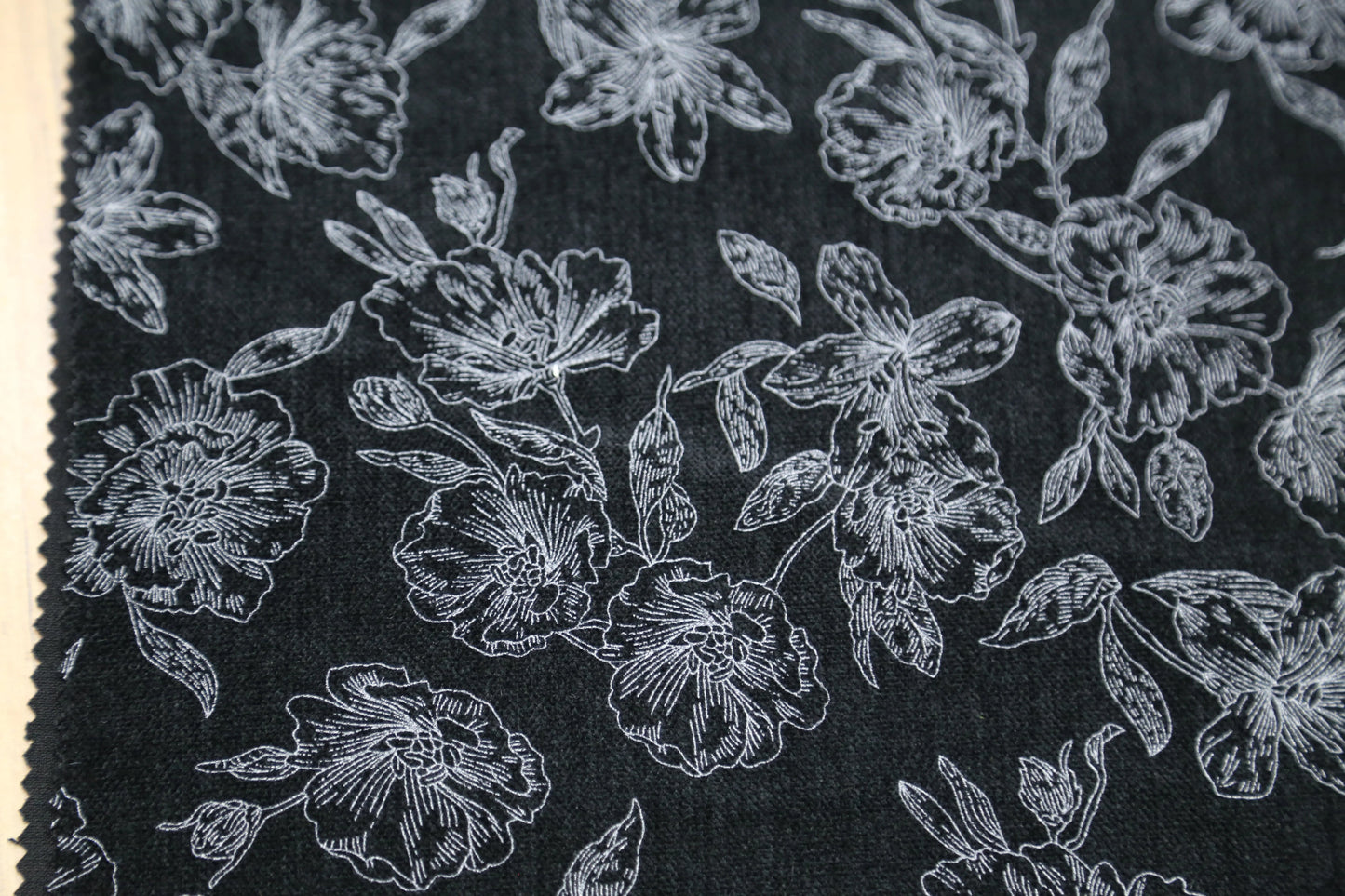 Chic Floral Chenille Fabric-White/Brown/Black Joomme Fabric Shop