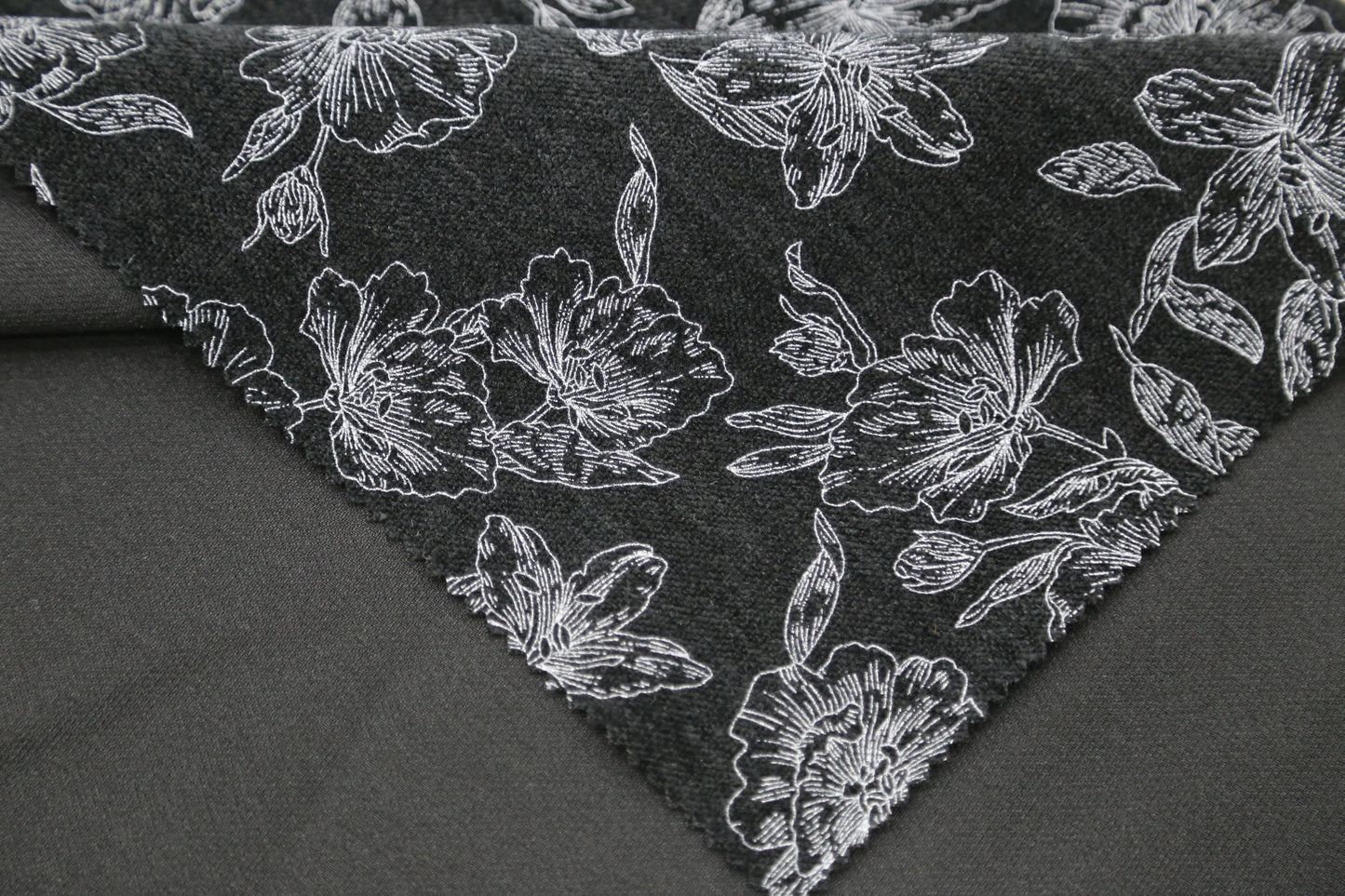 Chic Floral Chenille Fabric-White/Brown/Black Joomme Fabric Shop