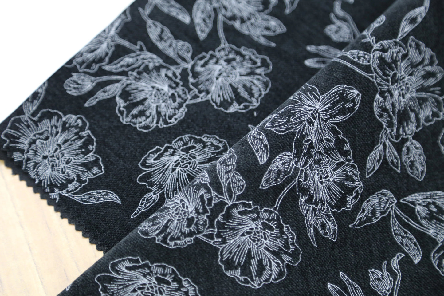 Chic Floral Chenille Fabric-White/Brown/Black Joomme Fabric Shop