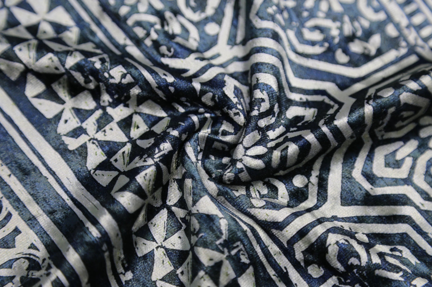 Navy Blue Geometric Floral Print Fabric – Cotton Blend, 160cm Wide, DIY Sewing & Crafts Joomme Fabric Shop