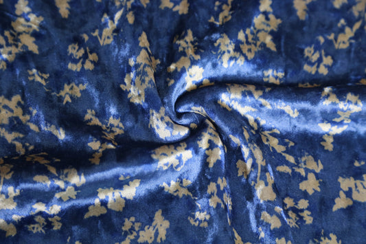Royal Blue Floral Velvet Fabric – Golden Blossom Print Joomme Fabric