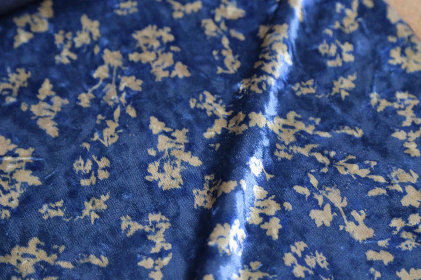 Royal Blue Floral Velvet Fabric – Golden Blossom Print Joomme Fabric