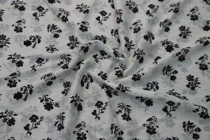 Black and White Floral Fabric - Natural Crinkle Texture Cotton Linen Blend - Boho Duvet Cover Upholstery Material 145cm Width Joomme Fabric