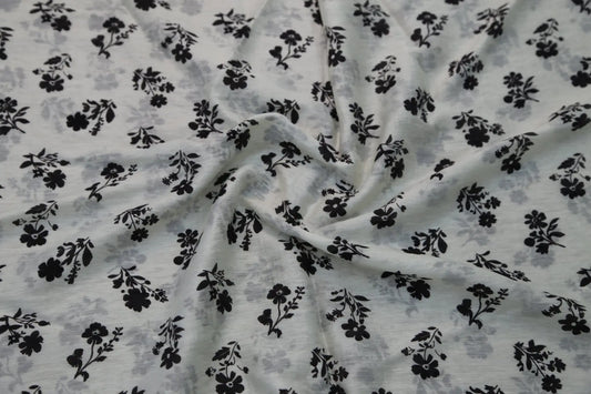Black and White Floral Fabric - Natural Crinkle Texture Cotton Linen Blend - Boho Duvet Cover Upholstery Material 145cm Width Joomme Fabric
