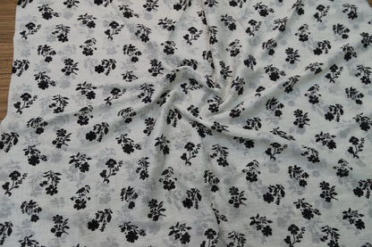 Black and White Floral Fabric - Natural Crinkle Texture Cotton Linen Blend - Boho Duvet Cover Upholstery Material 145cm Width Joomme Fabric