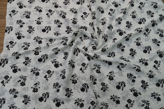 Black and White Floral Fabric - Natural Crinkle Texture Cotton Linen Blend - Boho Duvet Cover Upholstery Material 145cm Width Joomme Fabric