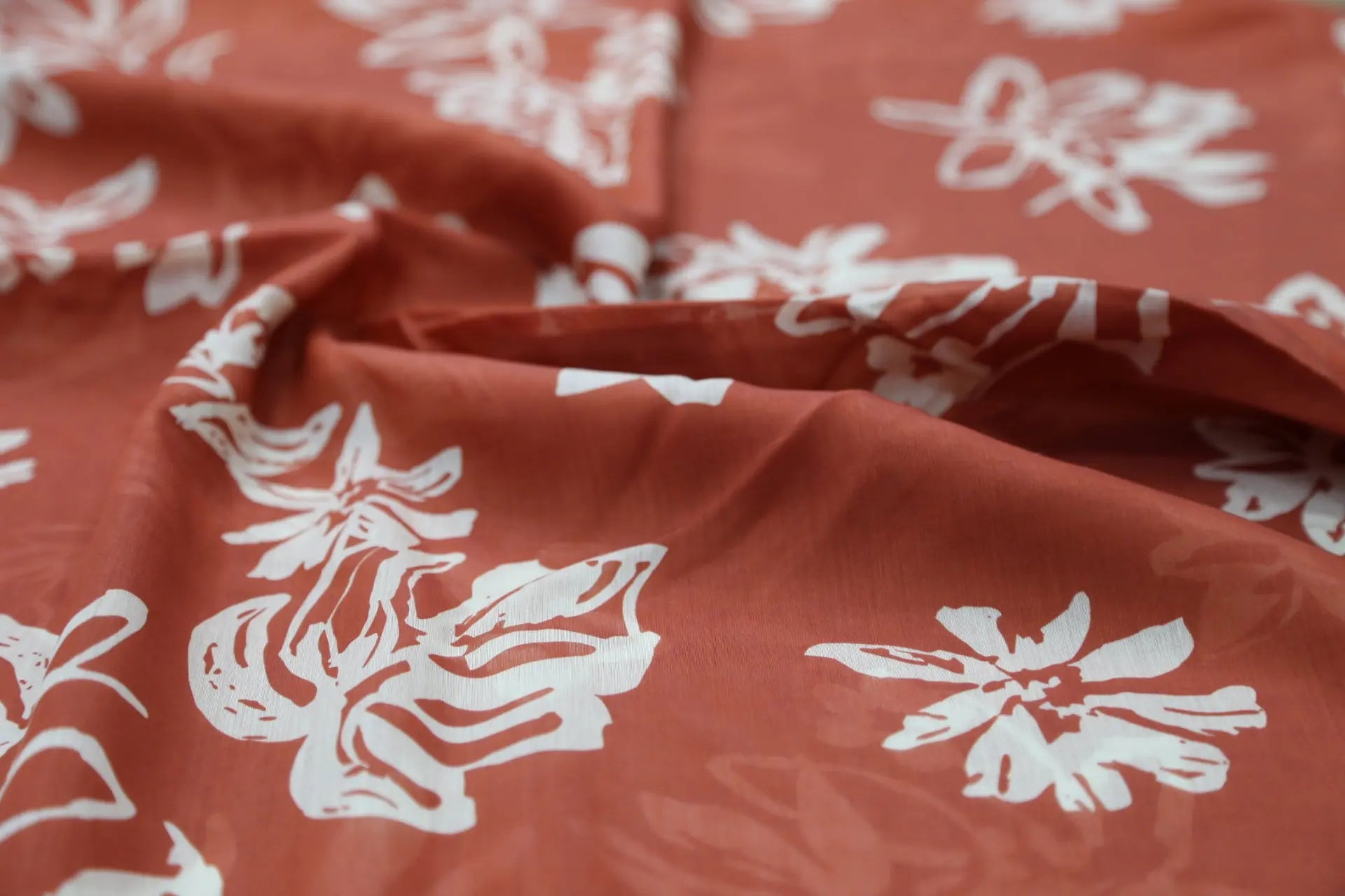 Red tea washed floral handmade tencel fabric Joomme Fabric