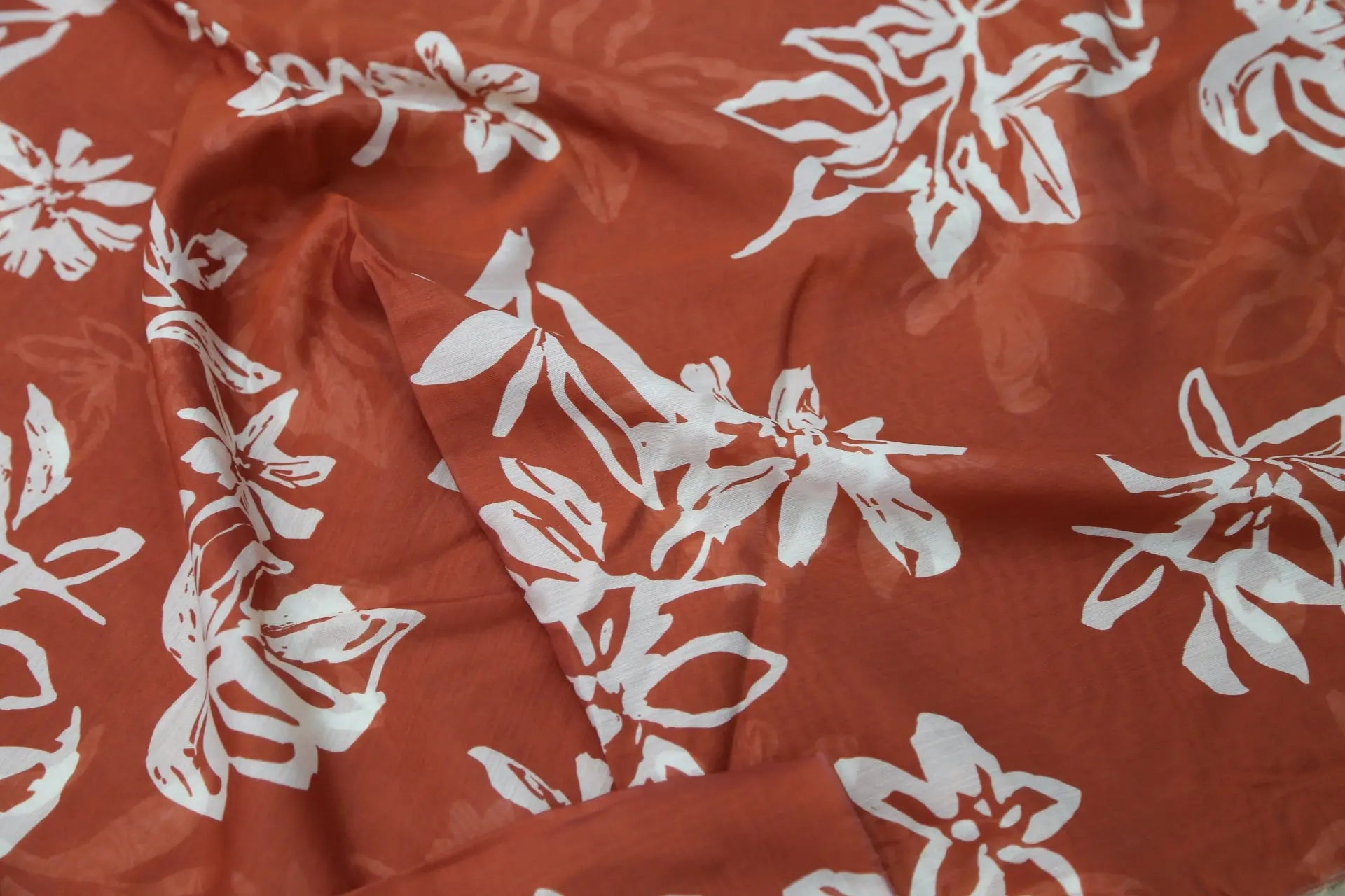 Red tea washed floral handmade tencel fabric Joomme Fabric