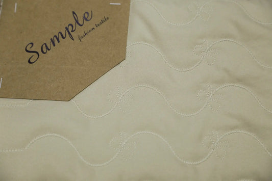 Off-White Quilted Cotton Fabric - 3D Floral Wave Embroidery Textile for Luxury Loungewear & Boho Home Decor - 145cm OEKO-TEX Joomme Fabric