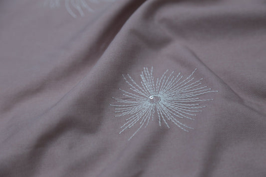 Dandelion Puff Embroidery Fabric - 100% Polyester Textile in Muted Rose | Lightweight Drapery for Dresses Joomme Fabric Shop
