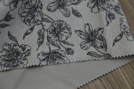 Chic Floral Chenille Fabric-White/Brown/Black Joomme Fabric Shop