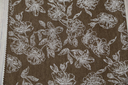 Chic Floral Chenille Fabric-White/Brown/Black Joomme Fabric Shop