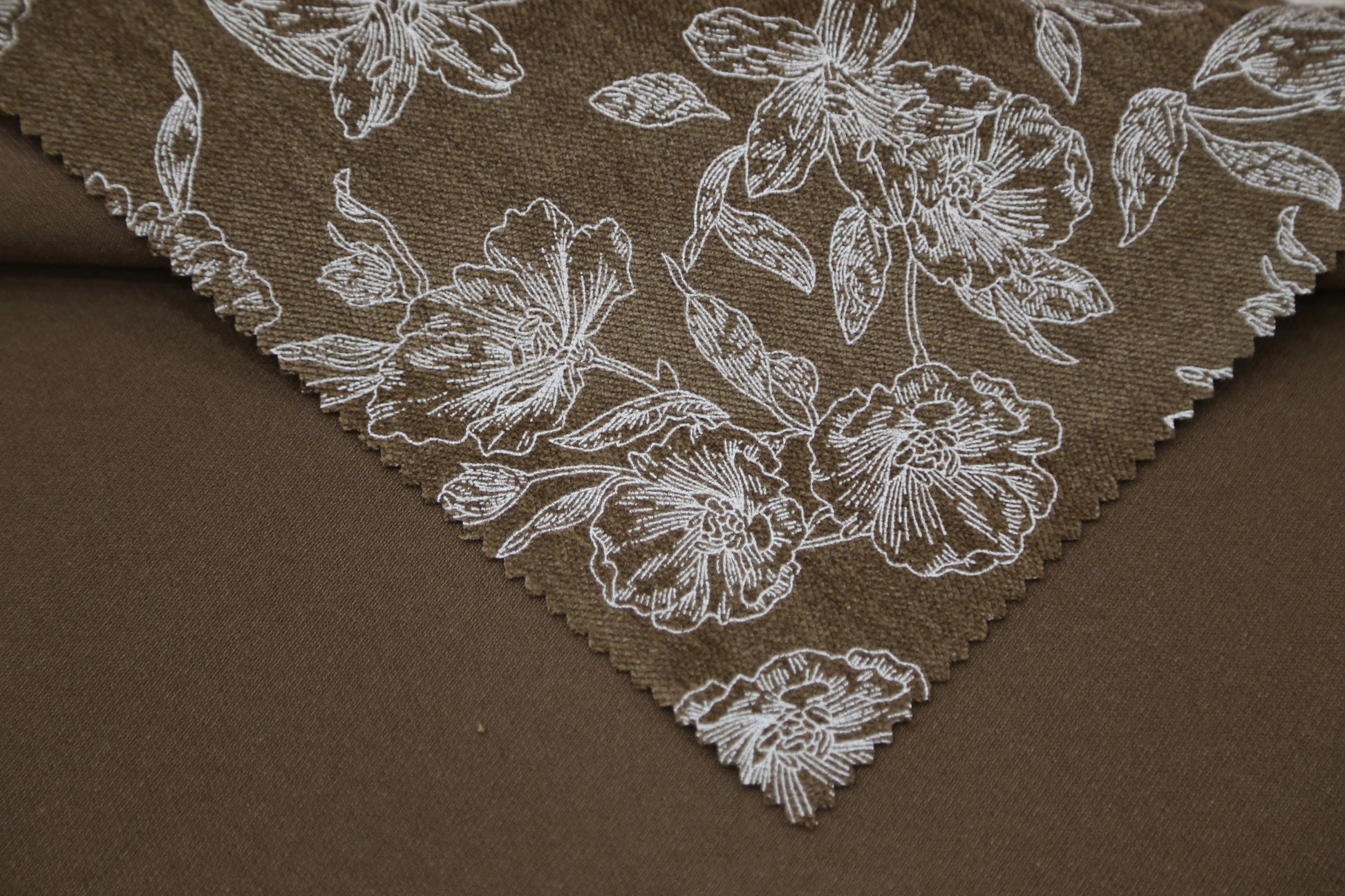 Chic Floral Chenille Fabric-White/Brown/Black Joomme Fabric Shop
