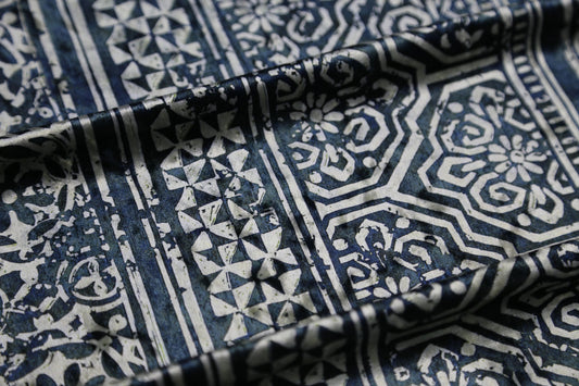 Navy Blue Geometric Floral Print Fabric – Cotton Blend, 160cm Wide, DIY Sewing & Crafts Joomme Fabric Shop